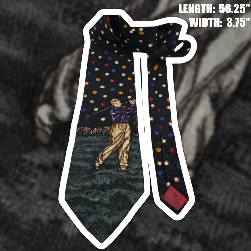 Hathaway Silk Tie Navy Blue Golf Golfer Novelty Polka Dot Print Geometric 56.25"